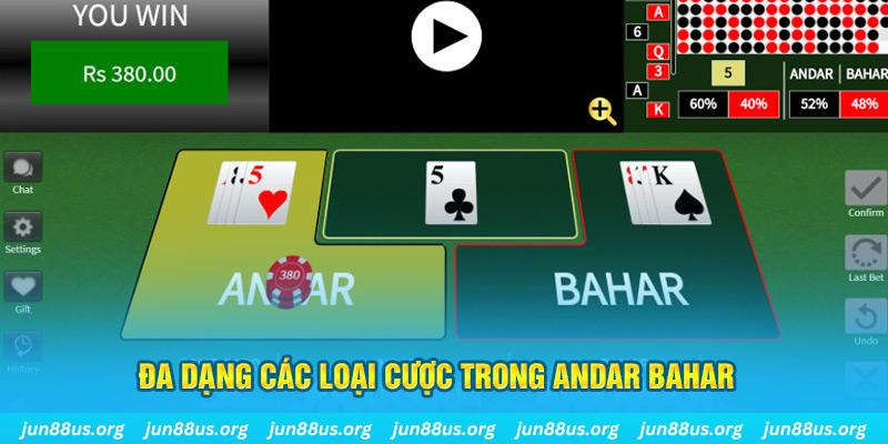 Khám Phá Andar Bahar: Trò Chơi Casino Hấp Dẫn Tại Jun88! 6 Đa dạng các loại cược trong Andar Bahar