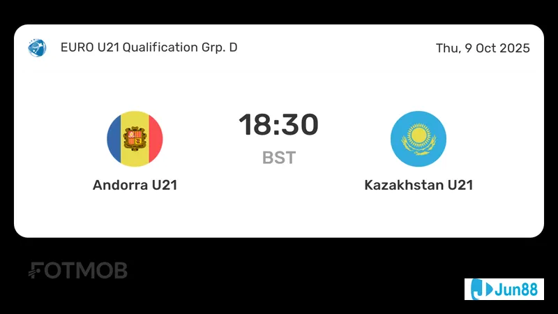 Cầu thủ U21 Andorra vượt qua cầu thủ U21 Kazakhstan để tiến đến khung thành đối phương