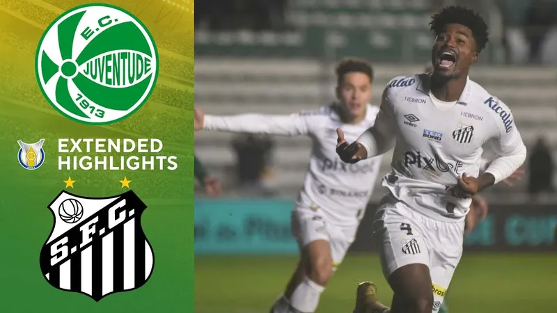 Cầu thủ Juventude nhảy cao vượt qua cầu thủ Santos để đánh đầu ghi bàn